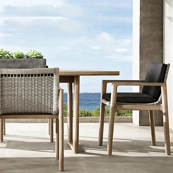 Custom Modern Outdoor Dining Chair, Solid Teak Wood, Woven Back QMY-ODDC012