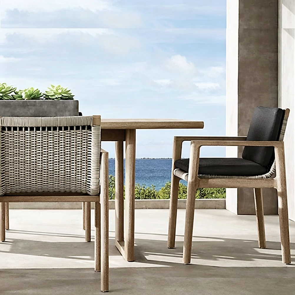 Custom Modern Outdoor Dining Chair, Solid Teak Wood, Woven Back QMY-ODDC012 - Image 4
