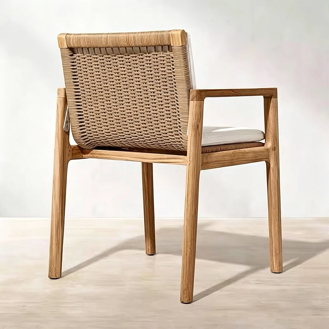 Custom Modern Outdoor Dining Chair, Solid Teak Wood, Woven Back QMY-ODDC012 - Image 5
