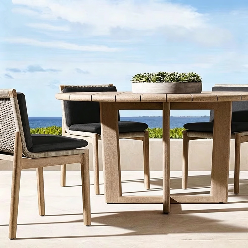 Custom Modern Outdoor Dining Chair, Solid Teak Wood, Woven Back QMY-ODDC012 - Image 3