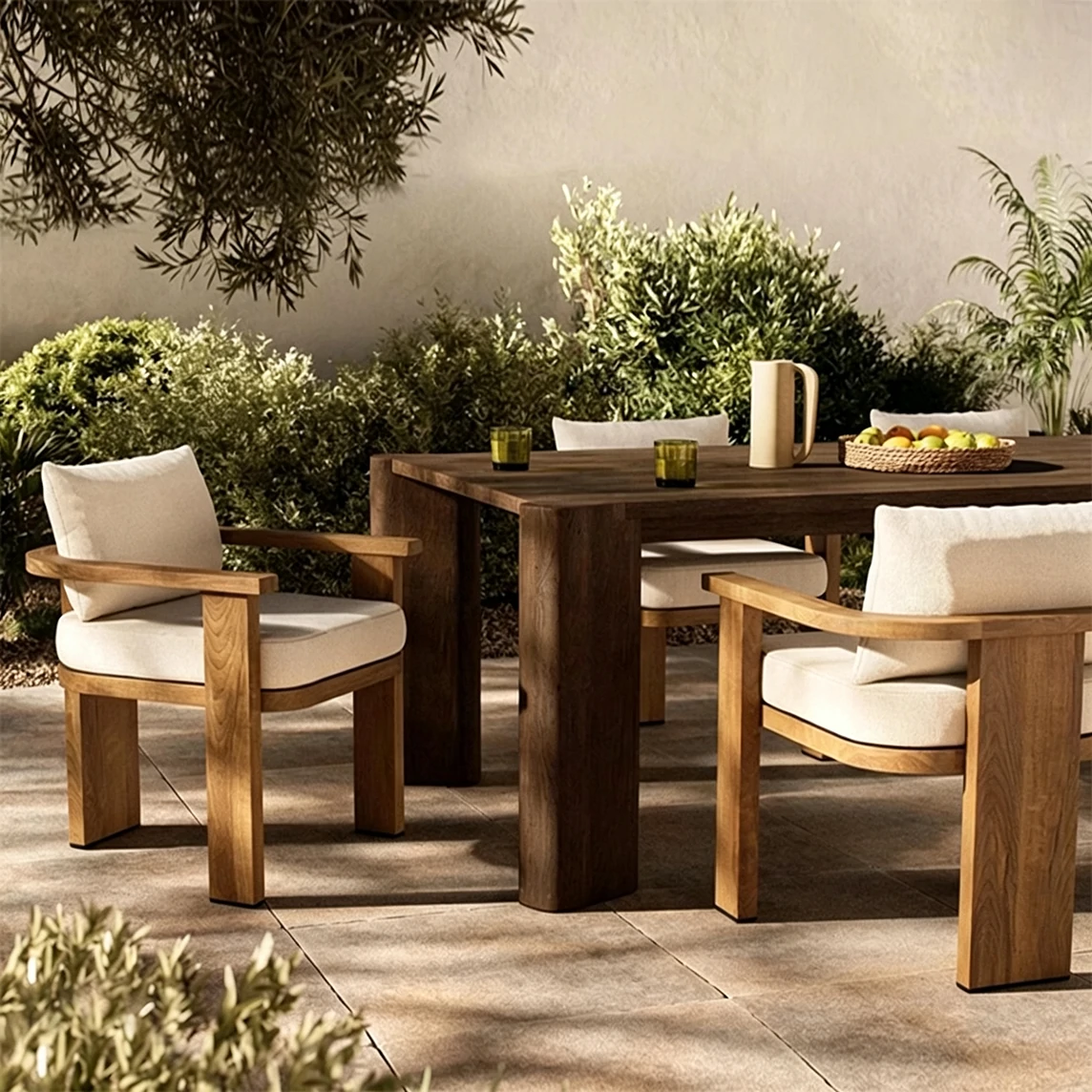 Custom Outdoor Patio Dining Chair With Natural Color, Three-Leg QMY-ODDC011 - Image 3