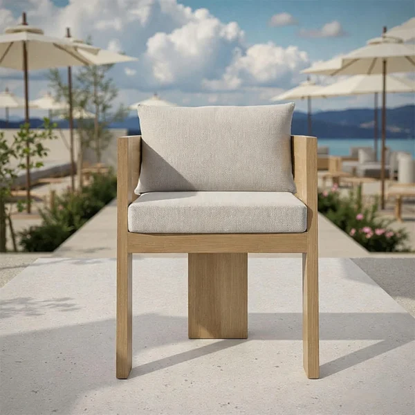 Custom Three-Leg Dining Chair For Garden Dining, Teak Wood Outdoor Furniture QMY-ODDC010