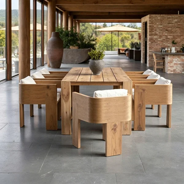 Custom Three-Leg Dining Chair For Garden Dining, Teak Wood Outdoor Furniture QMY-ODDC010