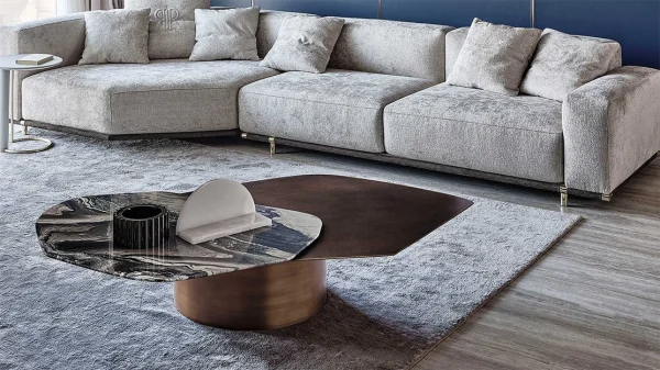 Nordic Style Stainless Steel and Golden Marble Combination Coffee Table QMY-CT044 - Customized Coffee Table Supplier