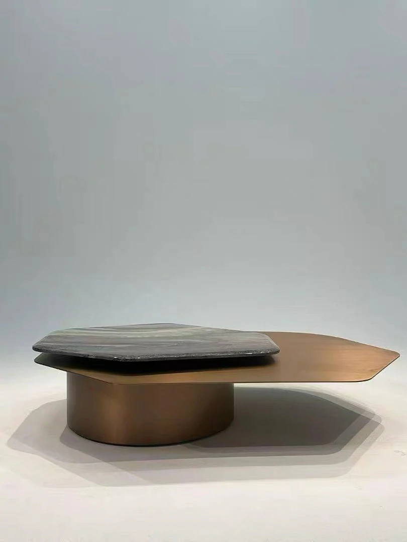 Nordic Style Stainless Steel and Golden Marble Combination Coffee Table QMY-CT044 - Customized Coffee Table Supplier - 画像 (4)