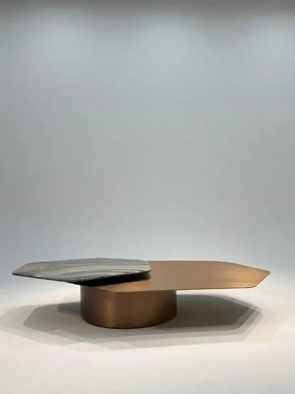 Nordic Style Stainless Steel and Golden Marble Combination Coffee Table QMY-CT044 - Customized Coffee Table Supplier