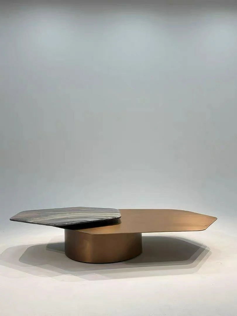 Nordic Style Stainless Steel and Golden Marble Combination Coffee Table QMY-CT044 - Customized Coffee Table Supplier - 画像 (3)
