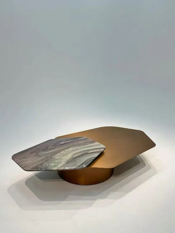 Nordic Style Stainless Steel and Golden Marble Combination Coffee Table QMY-CT044 - Customized Coffee Table Supplier