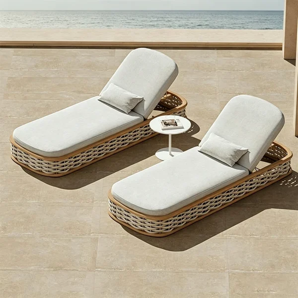 Custom Outdoor Sun Lounge With Rattan Base QMY-ODSL014