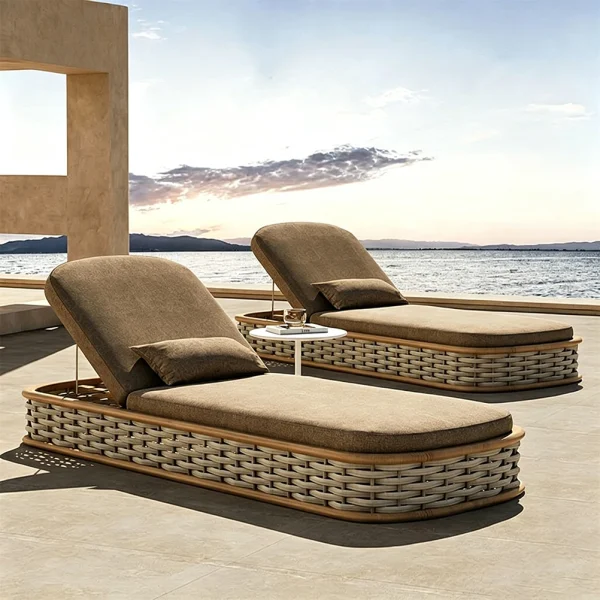 Custom Outdoor Sun Lounge With Rattan Base QMY-ODSL014