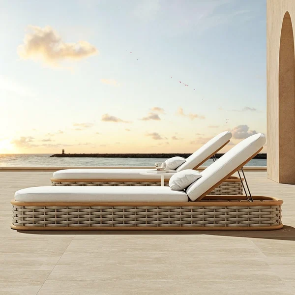 Custom Outdoor Sun Lounge With Rattan Base QMY-ODSL014