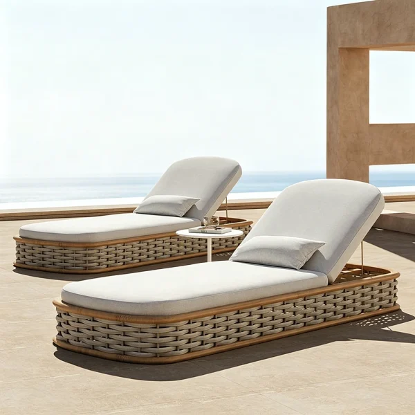 Custom Outdoor Sun Lounge With Rattan Base QMY-ODSL014