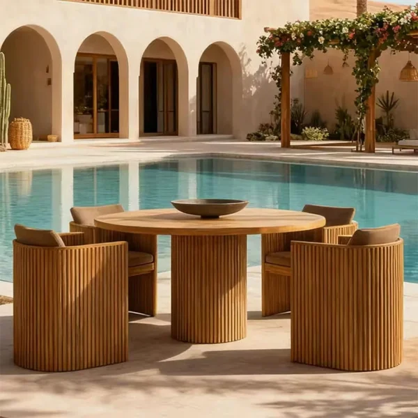 Custom Outdoor Slatted Dining Chair, Durable Teak Dining Chair QMY-ODDC006