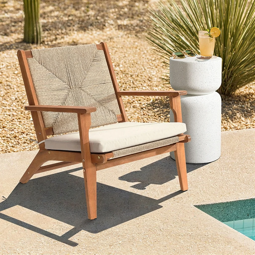 Teak Durable Modern Luxury Outdoor Chair QMY-ODLC004 - Bespoke Outdoor Rope Armchair Factory Direct Supply – Image 4