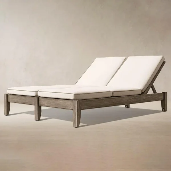 Teak Wood Double Outdoor Foldable Sun Lounger QMY-ODSL004 - Custom Outdoor Lounge Chair Factory Direct Supply