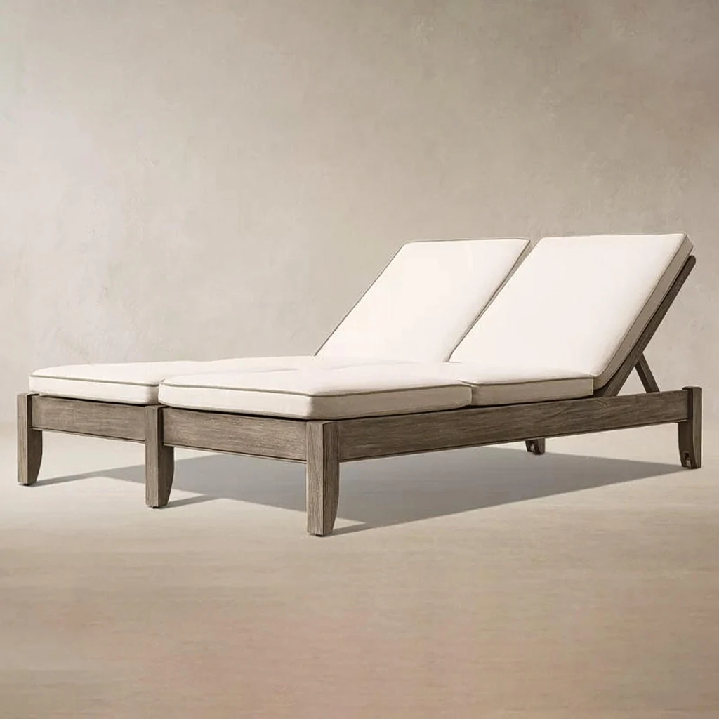 Teak Wood Double Outdoor Foldable Sun Lounger QMY-ODSL004 - Custom Outdoor Lounge Chair Factory Direct Supply - Image 3