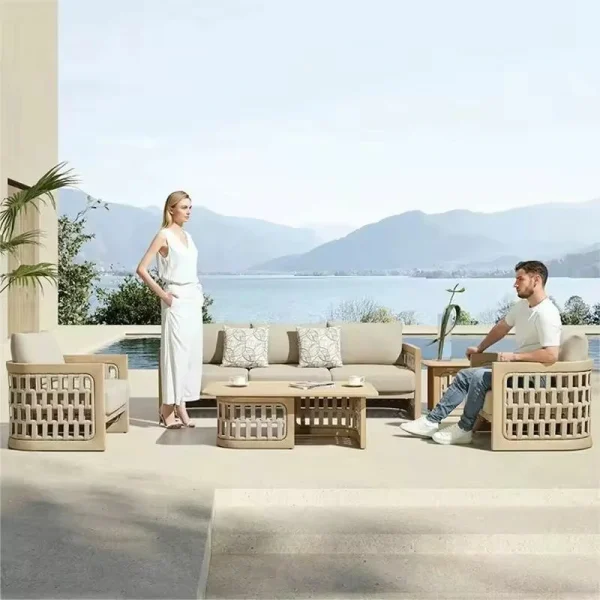 Wholesale Wood Outdoor Sofa, Luxury Modern Outdoor Garden FurnitureQMY-ODSF020