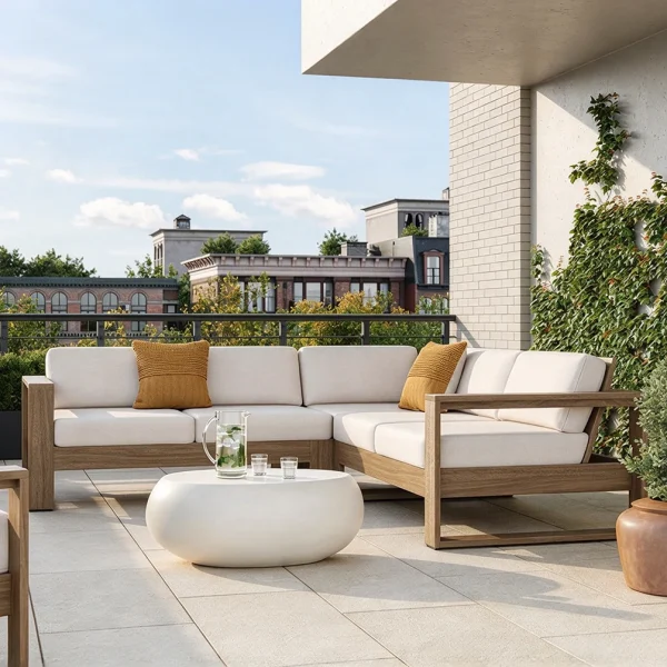 Wholesale Outdoor Corner Sofa, 1-MOQ, Luxury Modern Teak Wood QMY-ODSF029