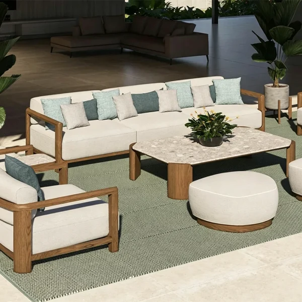 Bespoke Outdoor Coffee Table, Luxury Minimalist Black, Solid Wood Legs Center Table QMY-ODCT007