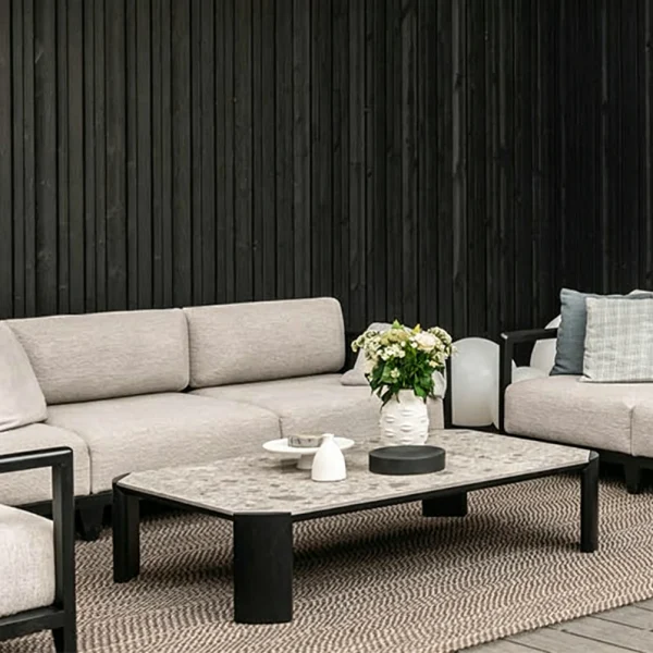 Bespoke Outdoor Coffee Table, Luxury Minimalist Black, Solid Wood Legs Center Table QMY-ODCT007