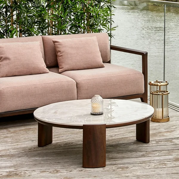 Bespoke Outdoor Coffee Table, Luxury Minimalist Black, Solid Wood Legs Center Table QMY-ODCT007