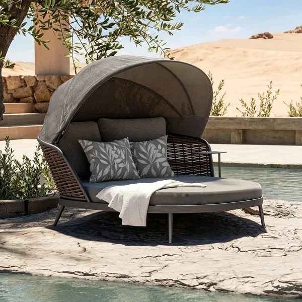 Wholesale Lounge Outdoor Furniture, Luxury Patio Furniture UV-Resistant PE Wicker Round Outdoor Sun Lounger QMY-ODSL022