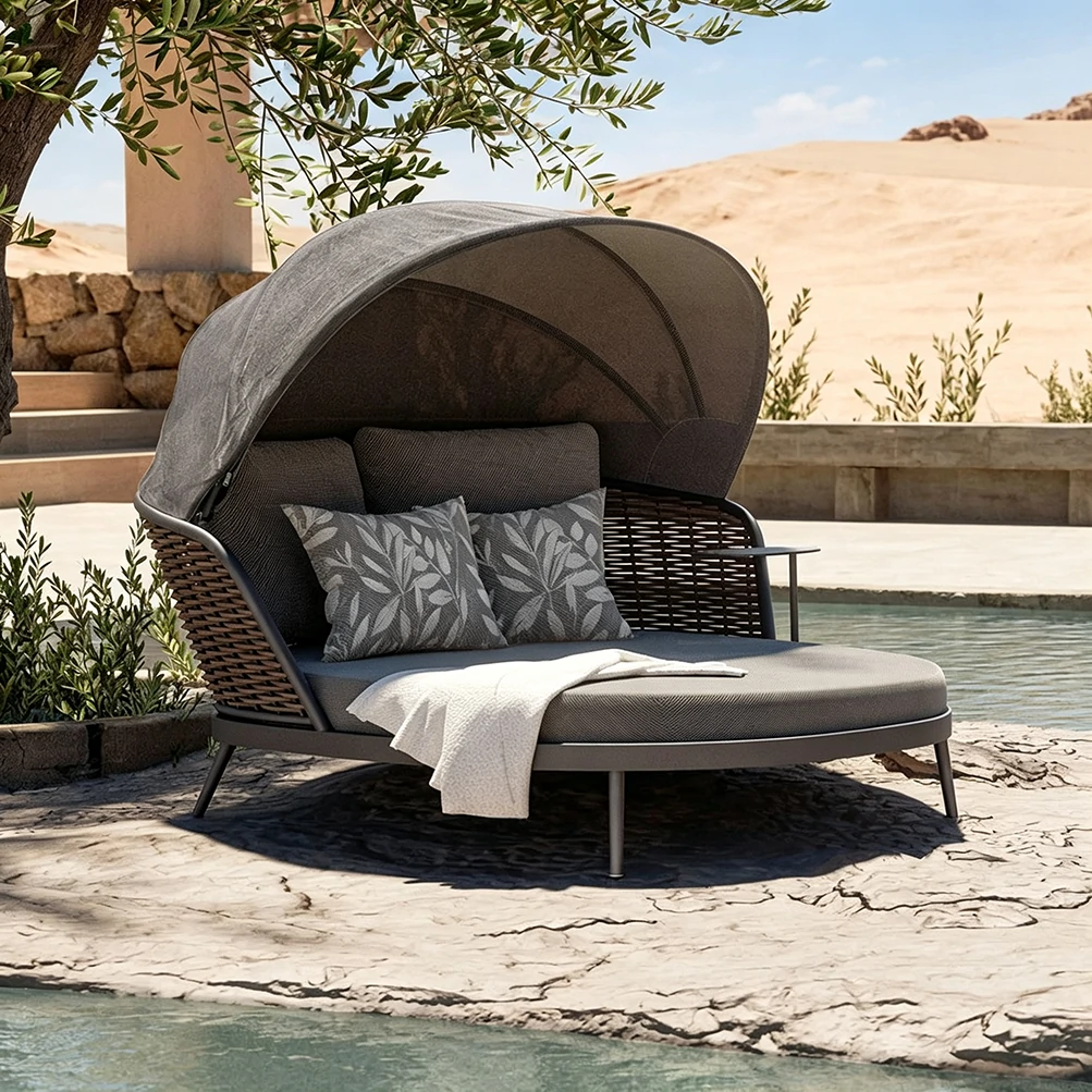 Wholesale Lounge Outdoor Furniture, Luxury Patio Furniture UV-Resistant PE Wicker Round Outdoor Sun Lounger QMY-ODSL022 - Image 3