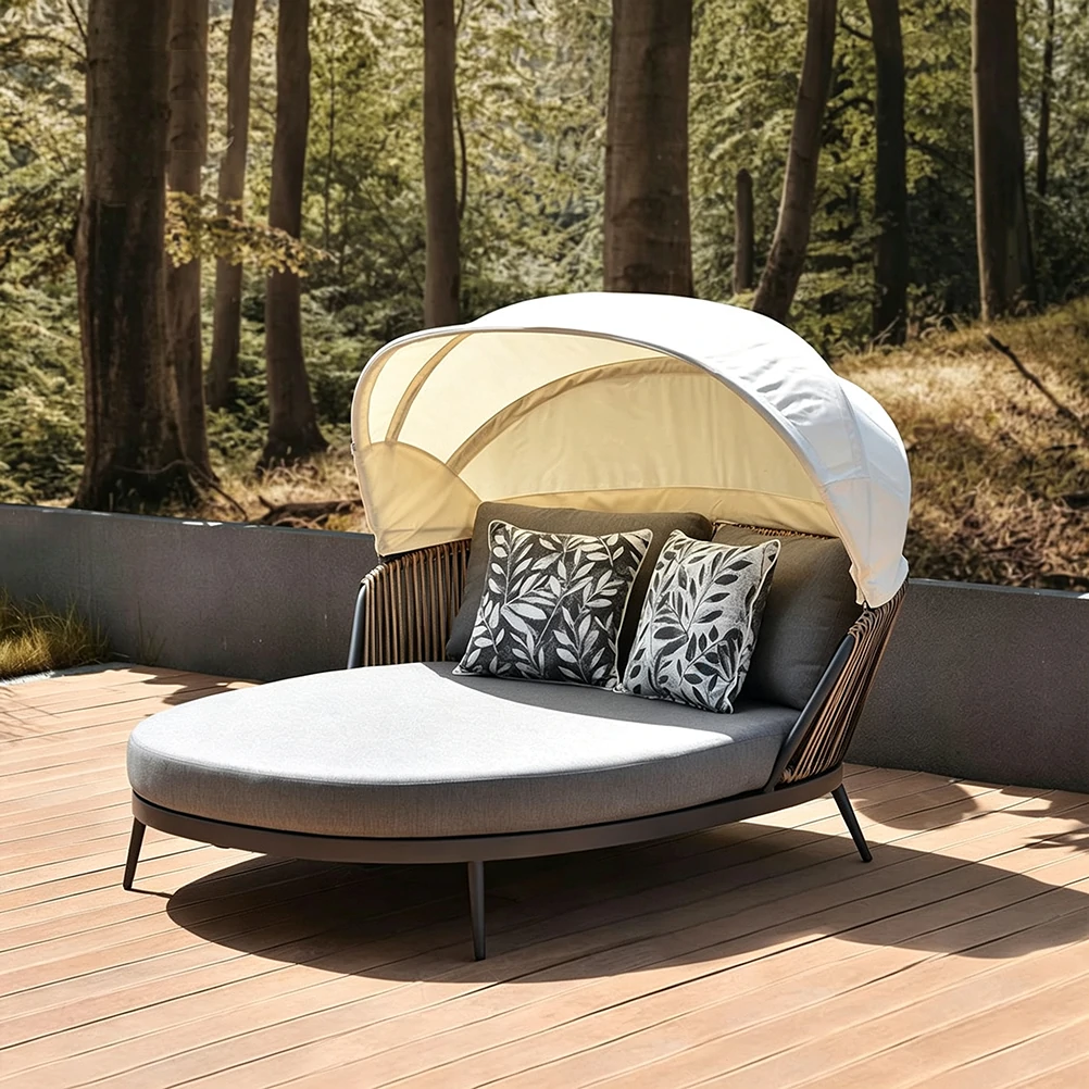 Wholesale Lounge Outdoor Furniture, Luxury Patio Furniture UV-Resistant PE Wicker Round Outdoor Sun Lounger QMY-ODSL022 - Image 2