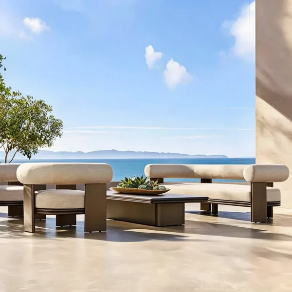 Custom Modern Luxury Hotel Outdoor Sofa, Teak Wood Frame, Manufacturer Supply QMY-ODSF026
