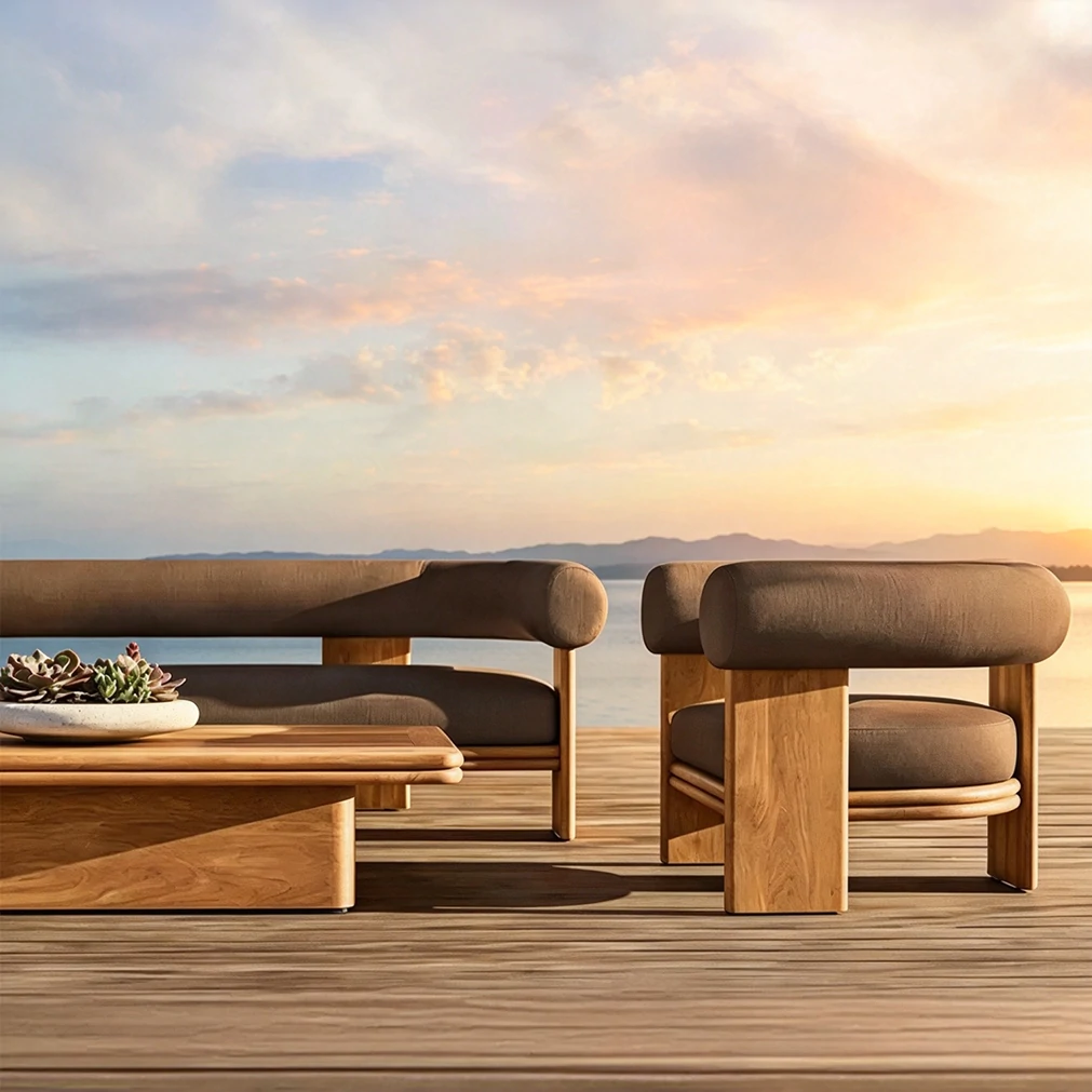 Custom Modern Luxury Hotel Outdoor Sofa, Teak Wood Frame, Manufacturer Supply QMY-ODSF026 - Image 4