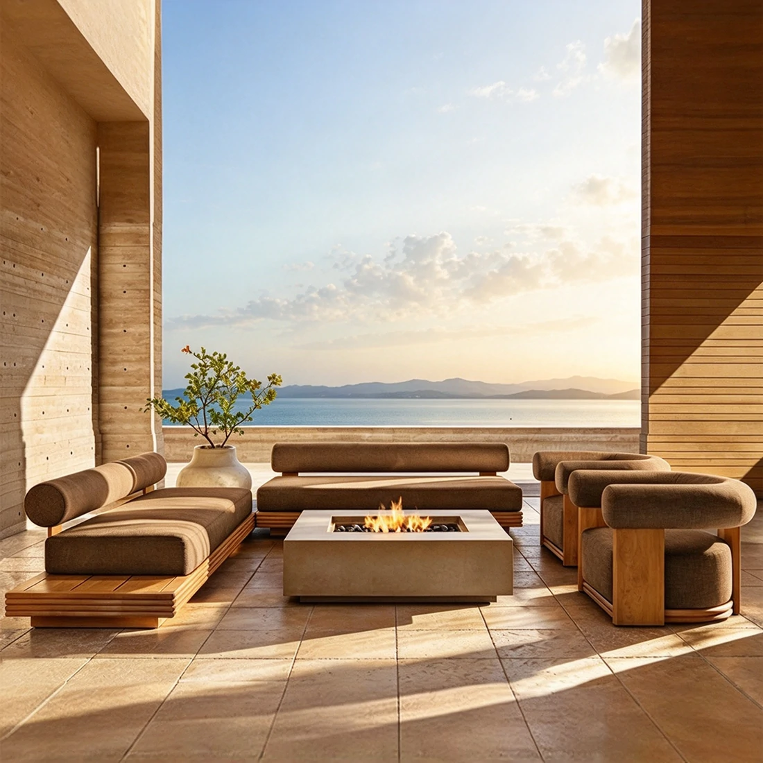 Custom Modern Luxury Hotel Outdoor Sofa, Teak Wood Frame, Manufacturer Supply QMY-ODSF026 - Image 3