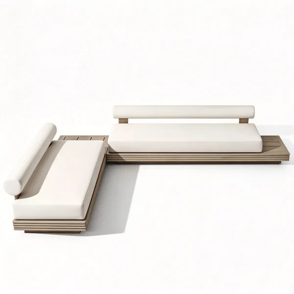 Custom Modern Luxury Hotel Outdoor Sofa, Teak Wood Frame, Manufacturer Supply QMY-ODSF026