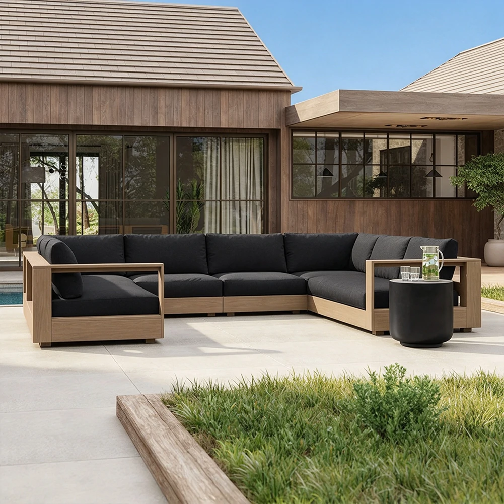 Wholesale Patio Sectional Sofa | MOQ:1; Modern Luxury Solid Wood Teak Sofa QMY-ODSF027 - Image 4