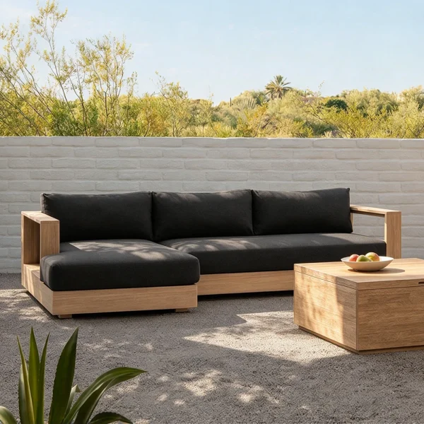 Wholesale Patio Sectional Sofa | MOQ:1; Modern Luxury Solid Wood Teak Sofa QMY-ODSF027