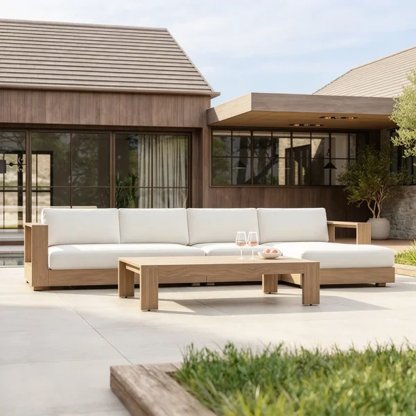 Wholesale Patio Sectional Sofa | MOQ:1; Modern Luxury Solid Wood Teak Sofa QMY-ODSF027