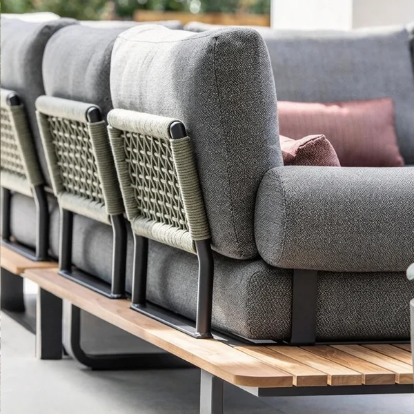 Custom Modular Outdoor Sectional Sofa, Teak Wood, L-Shaped QMY-ODSF028