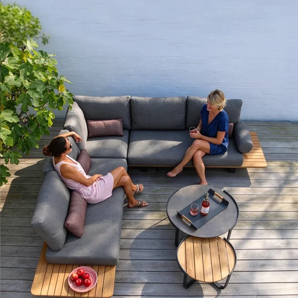 Custom Modular Outdoor Sectional Sofa, Teak Wood, L-Shaped QMY-ODSF028