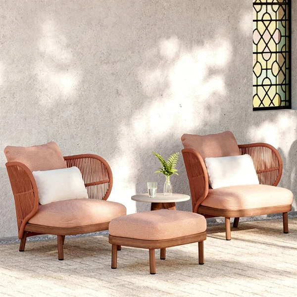 Custom Outdoor Chaise Lounge For Modern Villa and  Patio, Outdoor Teak Rattan Woven Sofa QMY-ODLC009
