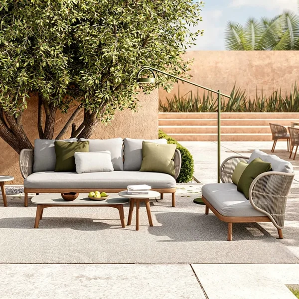 Custom Outdoor Chaise Lounge For Modern Villa and  Patio, Outdoor Teak Rattan Woven Sofa QMY-ODLC009
