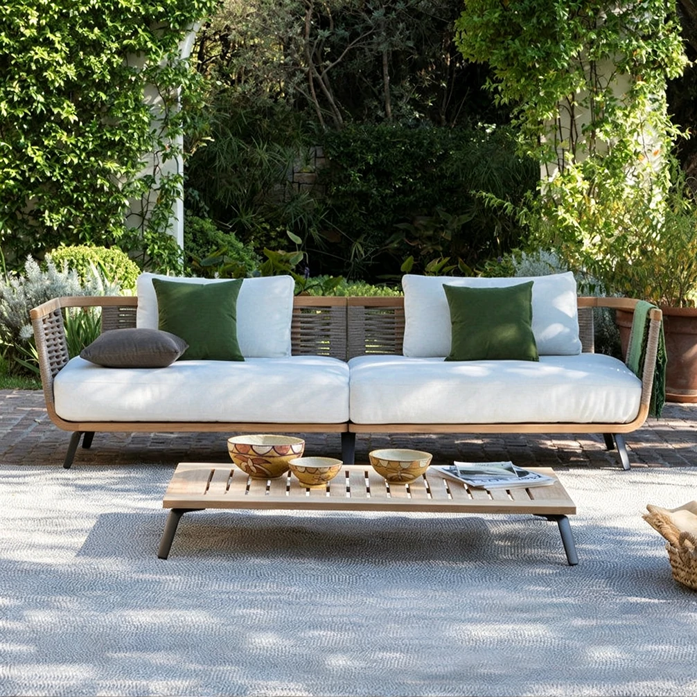 Wholesale Sectional Outdoor Sofa, Modern Outdoor Furniture Teak Wood QMY-ODSF019 - Image 4