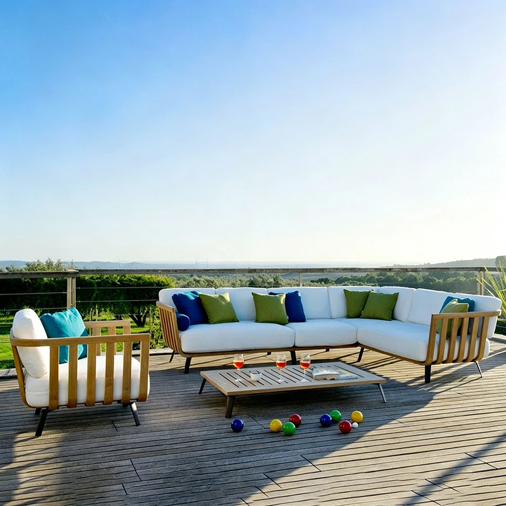 Wholesale Sectional Outdoor Sofa, Modern Outdoor Furniture Teak Wood QMY-ODSF019