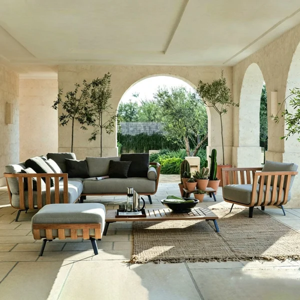 Wholesale Sectional Outdoor Sofa, Modern Outdoor Furniture Teak Wood QMY-ODSF019
