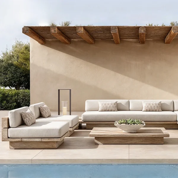 Modern Outdoor Waterproof Teak L-Shape Sofa QMY-ODSF030