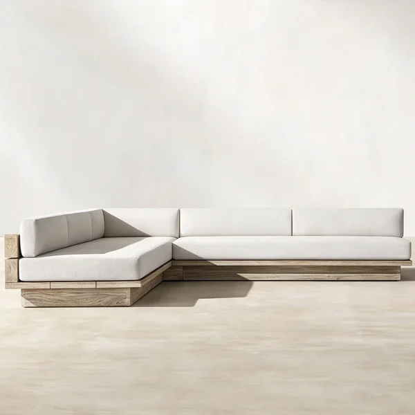 Modern Outdoor Waterproof Teak L-Shape Sofa QMY-ODSF030