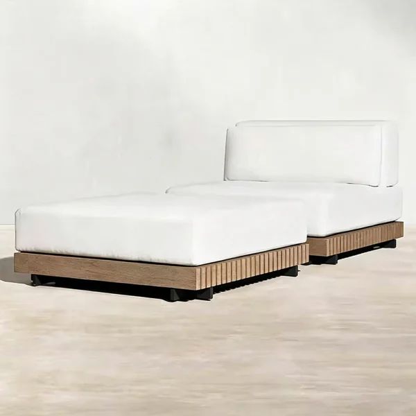 Custom Outdoor Sectional Sofa With Extended Platform, Teak Wood Outdoor Sofa QMY-ODSF024