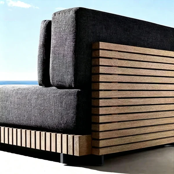 Custom Outdoor Sectional Sofa With Extended Platform, Teak Wood Outdoor Sofa QMY-ODSF024