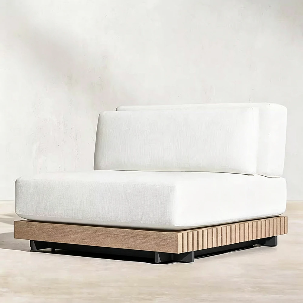 Custom Outdoor Sectional Sofa With Extended Platform, Teak Wood Outdoor Sofa QMY-ODSF024 - Image 5