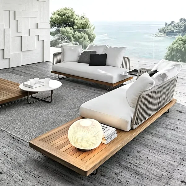 Patio Sofa Set Wholesale, Outdoor Teak 4 Seat Sofa Set with Thick Cushions QMY-ODSF022