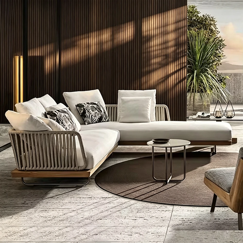 Patio Sofa Set Wholesale, Outdoor Teak 4 Seat Sofa Set with Thick Cushions QMY-ODSF022