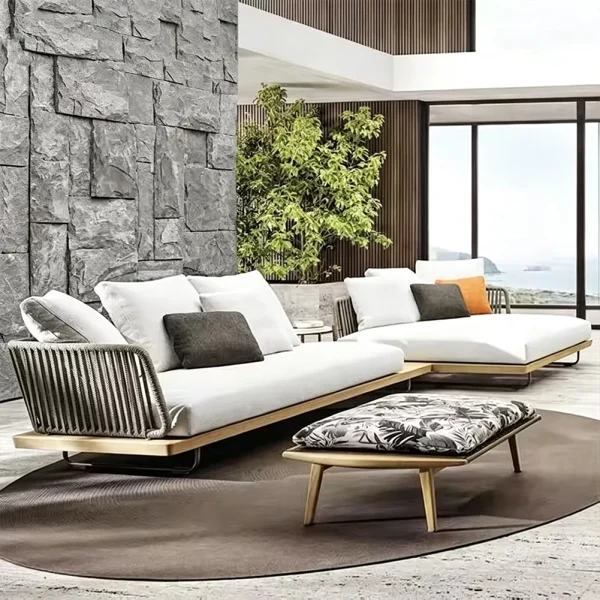 Patio Sofa Set Wholesale, Outdoor Teak 4 Seat Sofa Set with Thick Cushions QMY-ODSF022